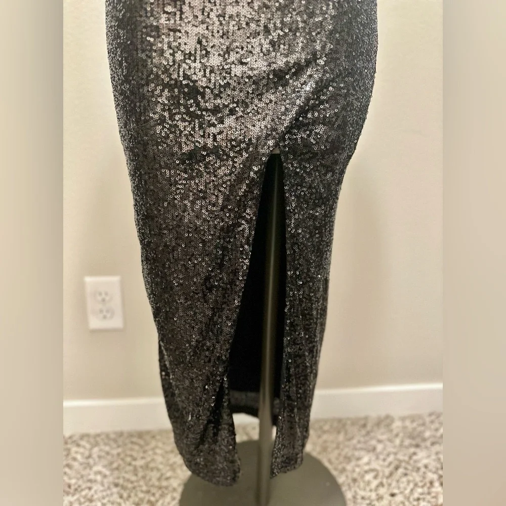 High Waisted Black Sequin Skirt